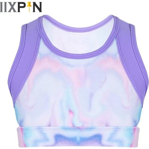 IIXPIN Kids Girls Ballet Costumes Colorful Stretchy Sleeveless Tie-Dye Tanks Crop Top for Ballet Dance Stage Performance Workout