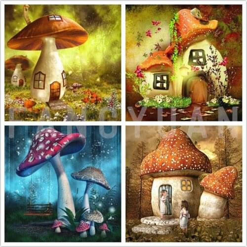 Diy Mushroom House Square Round Diamond Painting Cartoon Embroidery Cross Stitch Mosaic Handmade Art Nursery Kid Room Decoration