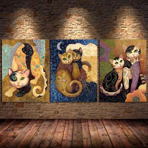 Abstract Klimt Animal Cat Canvas Painting Posters and Prints Home Decor Wall Art Pictures for Living Room Bedroom Office Cuadros