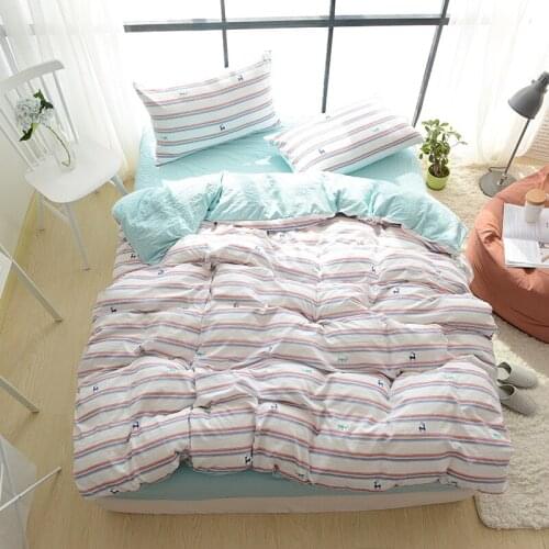 Cartoon deer Bedding Set King Queen Twin Size 100% washed Cotton stripe Duvet Cover Sets bed sheet bedspread