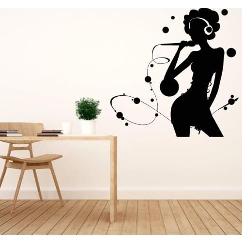 Cool Afro Girl Singing Silhouette Wall Vinyl Sticker Instrument Decal For Home And Music Shop Decoration A001674
