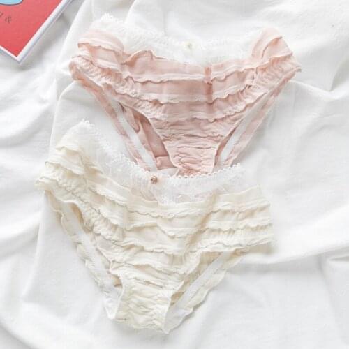 Lace underwear mid waist lace edge transparent solid cotton breathable sweet fabric briefs women panties ropa interior femenina
