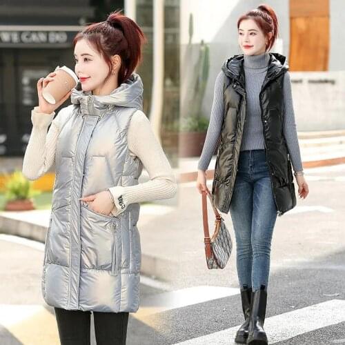 2021 Winter Vest Bright Face Down Cotton Jacket Women Padded Jacket Waistcoat New Autumn Hooded Parkas Loose Warm Coat Female