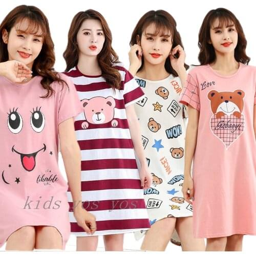 Summer Girls Nightgown Pajamas Kids Short Sleeved Nightdress Cute 100% Cotton Sleeping Dress Sleepshirt Big Girls 10 12 14 Years
