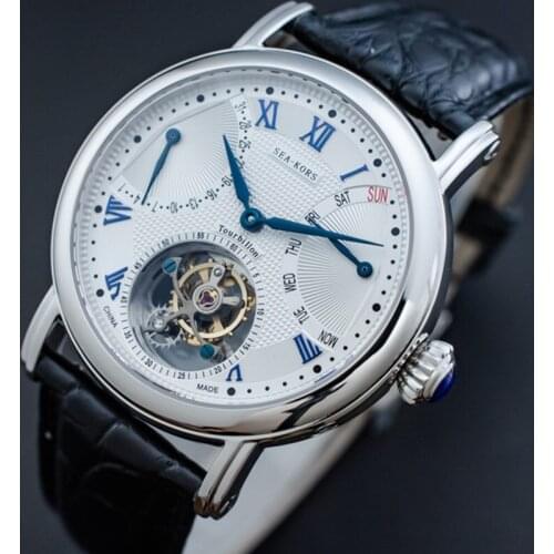 2021 Luxury Sapphire Original Mens Tourbillon Watch Calendar Alligator Leather Men Watch Manual Mechanical Tourbillon Watch New