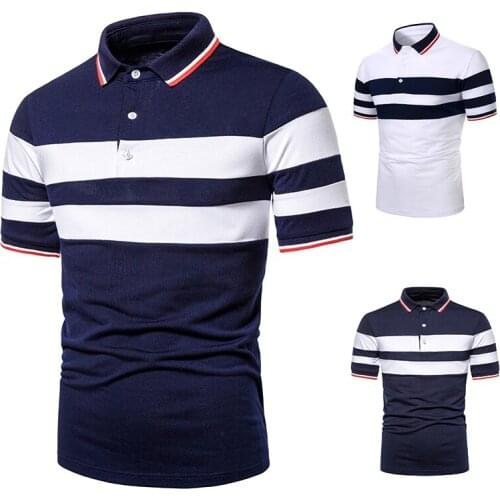 Men Short Sleeve Tops Fashion Collocation Crossborder Two Color Splicing Lapels Men Short Sleeve T-shirt