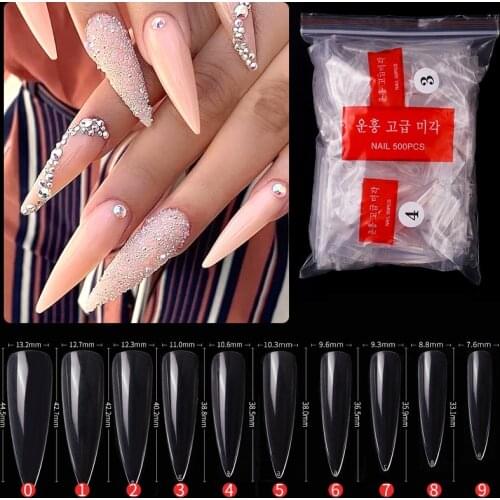 500pcs Stiletto False Nail Tips Clear Natural Full Cover Pointy Fake Fingernails Acrylic UV Gel Polish Nail Salon Manicure Tools