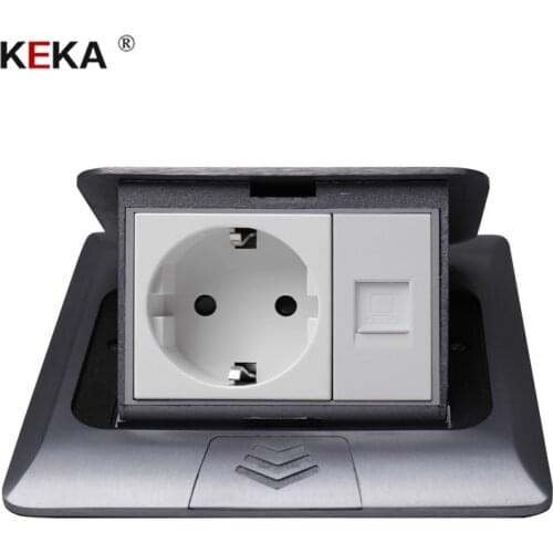 KEKA All Aluminum Silver Panel Pop Up Table Floor Socket 16A Russia Spain EU Standard Power Outlet With computer outlet