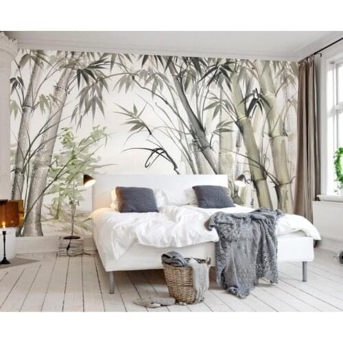 Customized large-scale home decoration 3d wallpaper hand-painted watercolor bamboo forest Nordic TV sofa background wall