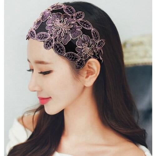 Wide Hook Lace Flowers Hair Band for Women Headwear Lace Flowers Toothed Non-slip Headband Hairband Girls Hair Bezel Accessories