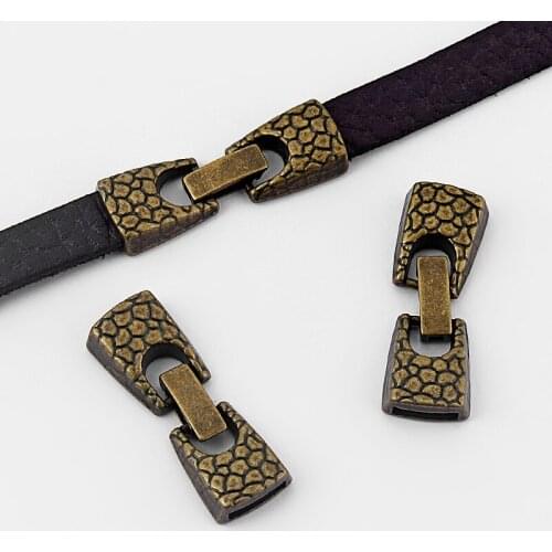 5 Sets 10*2mm Flat Leather Cord Explosion Models Bracelet Jewelry Fittings Antique Bronze Snakeskin Pattern Snap Clasp
