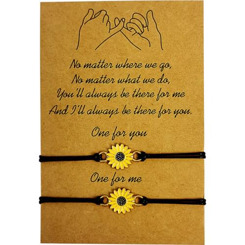 Bohemian Enamel Sunflower Charms Braided Bracelet Sister Love Friendship Child Adjustable Rope Daisy Wristband Jewelry Card Gift