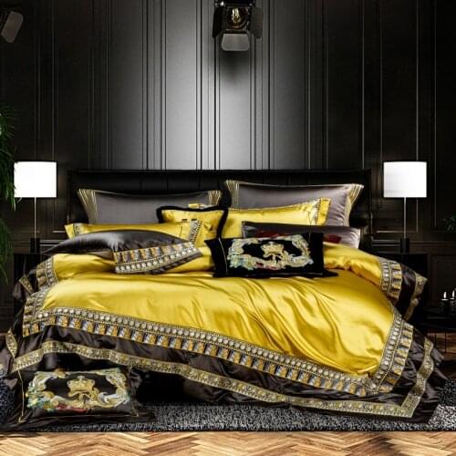 2021 Luxury 800TC Silk Cotton Gold Palace Bedding Set Embroidery Quilt Cover Flat Sheet Bedspread Pillowcases Queen King Size