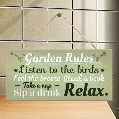 Garden Rules Listen To The Birds Novelty Hanging Plaque Summer House Sign Garden Friendship Gift Home Decor Sign 10*20cm