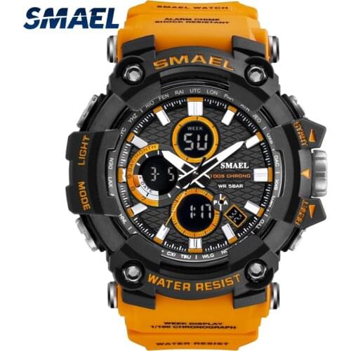 SMAEL Sport Watch Men Dual Time Waterproof 5Bar Male Clock Classic Shock Resisitant Chronograph Military Watches For Men 1802D