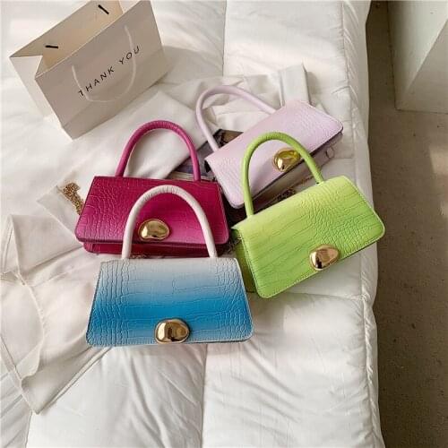 Gradient Color Crocodile Pattern Shoulder Bags for Women 2021 Fashion Pu Leather Womens Designer Handbag Female Crossbody Bag
