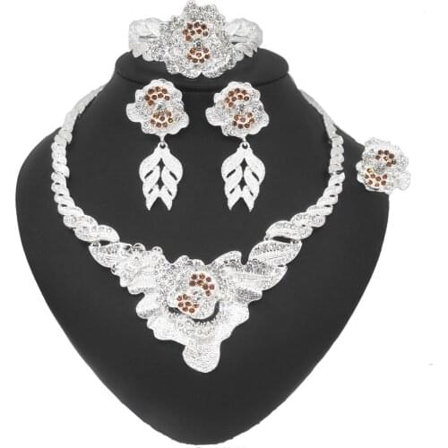 Yulaili The Latest Design Of Large Flower Jewelry Set and Exquisite Indian Bride Earrings Rings Necklaces Bracelets Jewelry Sets