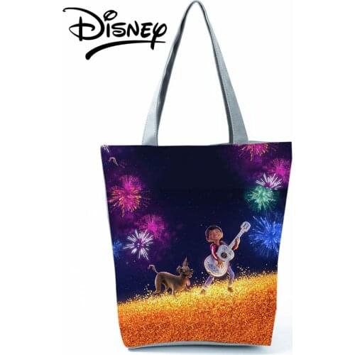 Disney Coco Handbag Fireworks Women Shoulder Bag High Capacity Cartoon Dog Shopping Bag Halloween Gift Outdoor Travel Beach Bag