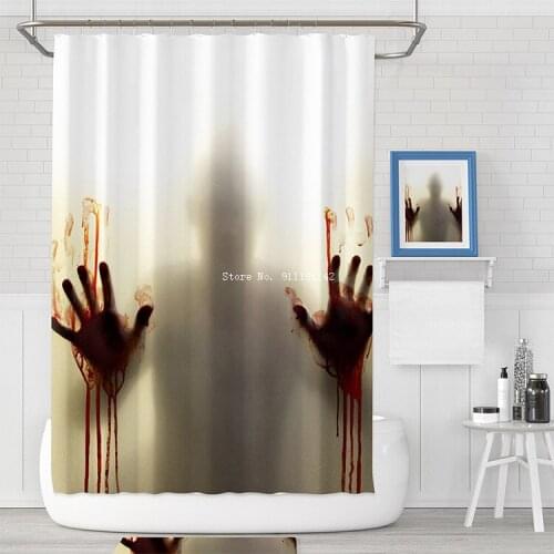 Star Halloween Blood Hand Print Custom Shower Curtain Digital 3D Printing Dacron Bathroom Decorative Shower Curtain