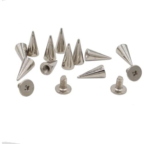 100sets 6x12.5mm Silver Punk Spike Cone Spots Metal Studs Leathercraft Rivets Bullet For Clothes Bags Belt Pet Collars