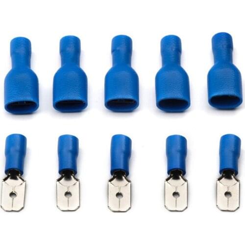 100Pcs/set FDFD2-250 MDD2-250 Blue Female + Male Spade Insulated Electrical Crimp Terminal Connectors Wiring Cable Plug