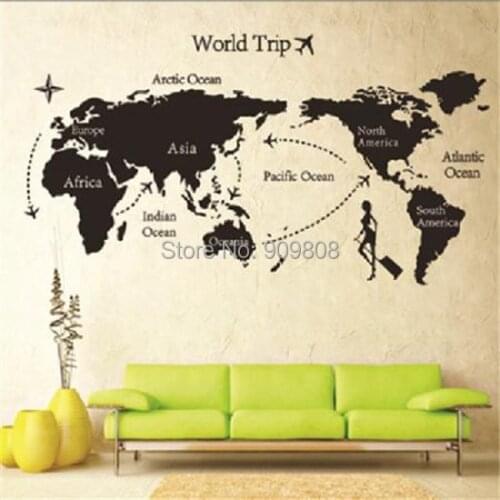 150 X Free Shipping DIY World Trip MAP Removable Vinyl Quote ART Wall Sticker
