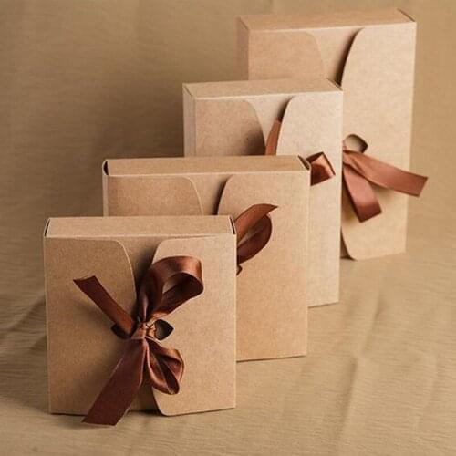 200pcs Black/Brown Kraft Paper Boxes Baking Food Carton Box With bowknot Cookies Gift Boxes Mooncake Chocolate Packaging