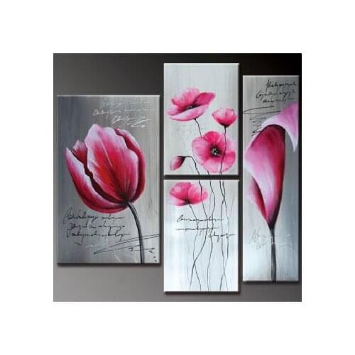 3 Pieces Hand Painted Oil Painting Pink Flowers-Modern Oil Painting On Canvas Art - Floral Oil Painting Wall Art Ready to Hang