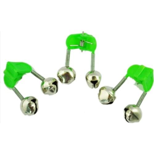 3 Pcs Bite Alarm Fishing Rod Pole Twin Ring Bells w Clip Green