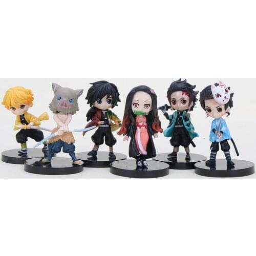 6pcs/set Anime Demon Slayer Kimetsu No Yaiba Figure Toys Q Posket Tanjirou Nezuko Action Model Figure Anime Model Toys
