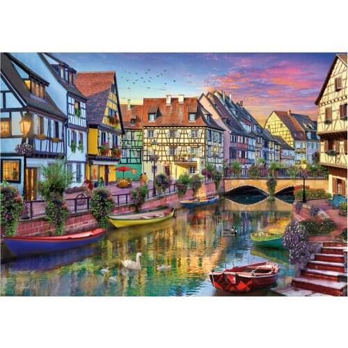 DIY 5D Diamond Mosaic Colmar Canal Diamond Painting Rhinestones Cross Stitch Natural Scenery full Embroidery sale decor