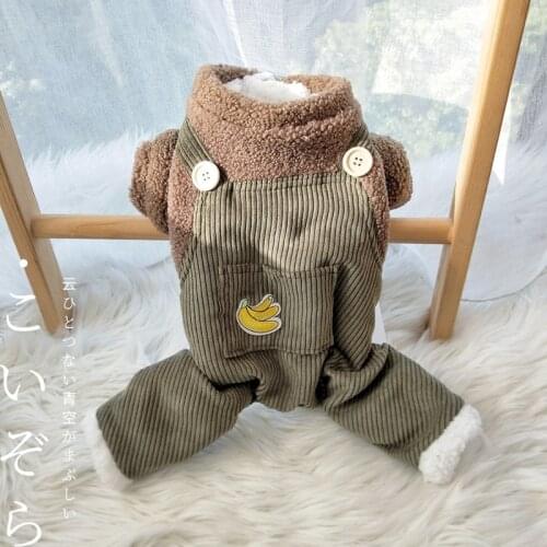 Banana Green Pants Pet Jumpsuit With Coat For Puppies Small Dogs Autumn and Winter Down Overalls Thick Warm Drop Shipping Goods