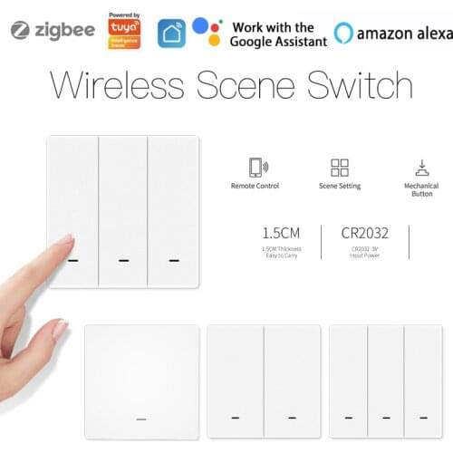 Tuya ZigBee 1-3Gang Wireless Smart Scene Switch Push Button Controller Battery Powered APP Smart Life Smart Home Gateway Require