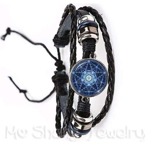Satanic Pentagram Star Symbols Statement Black/Brown Leather Bracelet Bangle Handmade For Men Women Classic Jewelry Pagan Gift