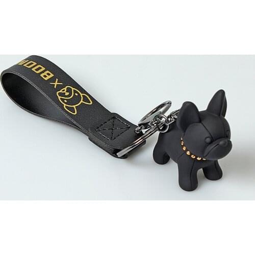 Fashion Punk French Bulldog Keychain PU Leather Dog Keychains for Women Bag Pendant Jewelry Trinket Mens Car Key Ring Key Chain