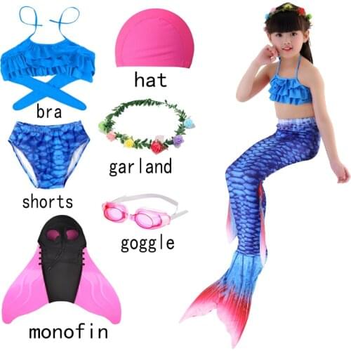 Girls Mermaid Tail Swimsuit Kids Bikini Mermaid Costume Cosplay Beach Clothes Bathing Suit Swimmable Fin Monofin