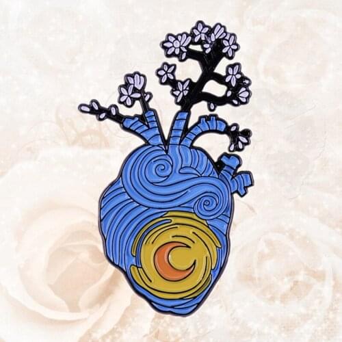 The Starry Night Heart Vincent van Gogh Almond Blossoms Impressionism enamel pin Tattoo Art romantic Goth badge brooch