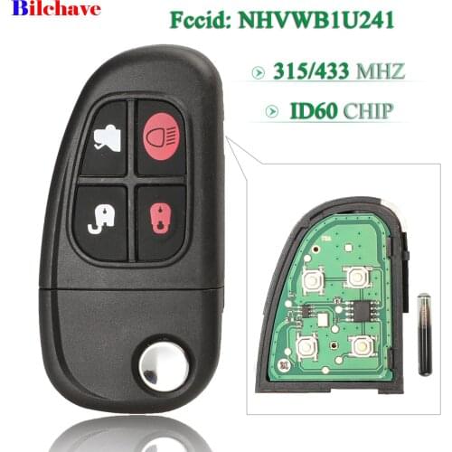Bilchave 4 Buttons 433Mhz 4D60 Chip Filp Remote Control Car Key Fob For Jaguar X-Type S-Type XJ XK Type Replacement