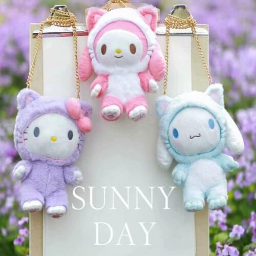 KawaiiAnime 20CM Purple Blue Pink My Melody Cinnamorol Kitty Soft Stuffed Plush Dolls Adult PP Cotton Girls Gift Kids Soft Toys