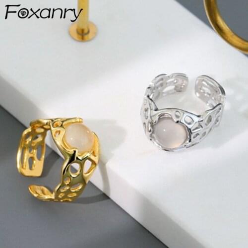 Foxanry 925 Sterling Silver Width Rings Luxury Jewelry Fashion Simple Hollow Geometric Elegant Wedding Bride Accessories Gifts