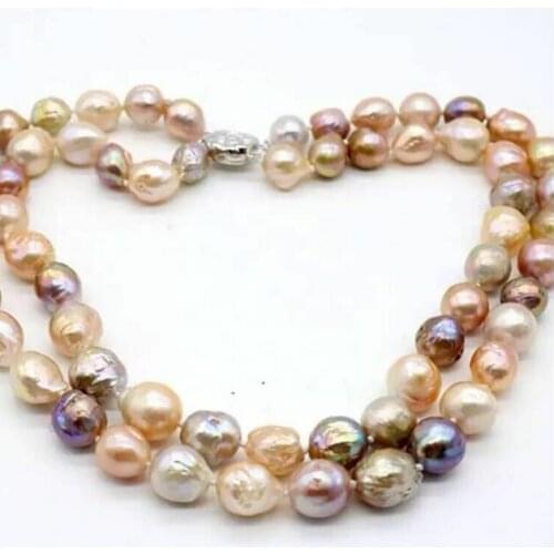 Beautiful 2row 12-13 mm baroque multicolor pearl necklace 18"-19"