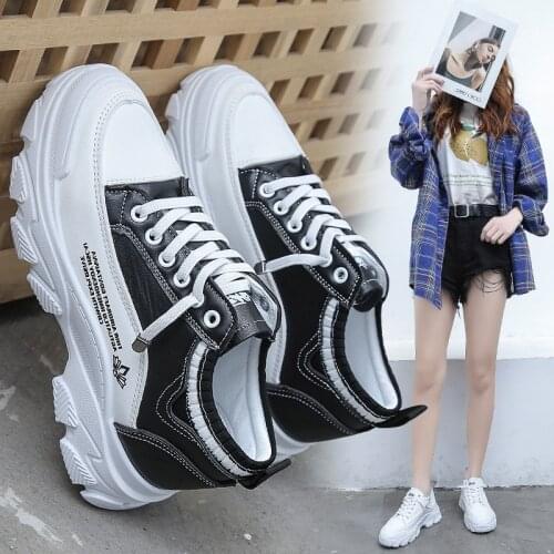 2021 autumn black and white platform platform shoes high-heeled shoes British slim casual shoes sports shoes womens shoes
