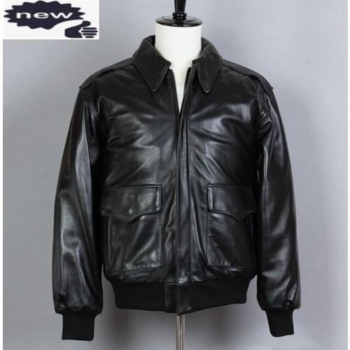 2021 Fashion Motorcycle Loose Sheepskin Genuine Leather Men A2 Air Force Flight Bomber Jacket Winter Coat