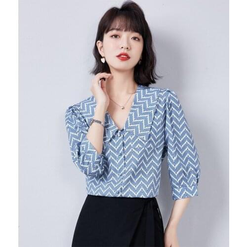 Summer Women Blouse Striped Short Sleeve Top Fashion Doll Collar Loose Cardigan Shirt Plus Size