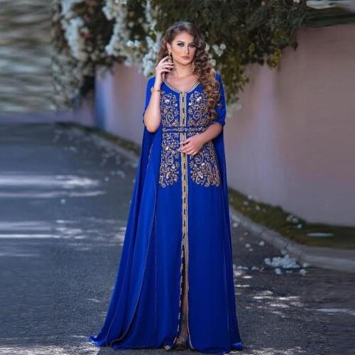 Moroccan Caftan Evening Dresses Embroidery Appliques Long Evening Dress with Jacket Arabic Muslim Party Dress Lace Gowns