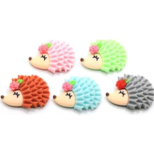 Cute Animal Hedgehog Flowers Cartoon Resin Flat Back Scrapbooking Hair Bow Center Crafts Fairy Garden Accessories