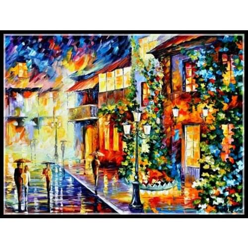 Golden panno,Needlework,DIY DMC Cross stitch,Sets For Embroidery kit 14ct unprinted cotton thread rainy stree Cross-Stitching