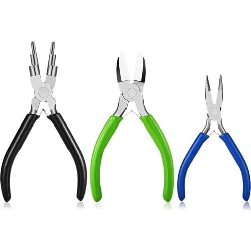 3 Pcs Jewelry Pliers Set Includes 6 in 1 Jewelry Pliers Nylon Nose Pliers Curved Nose Pliers, Jewelry Making Tools