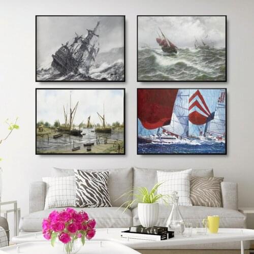 Sailboat Waves Ocean Poster Canvas Print Painting Wall Art Living Room Home Decoration