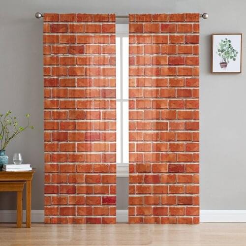 Simple Tulle Curtains Bricks Retro Gap Stripes Villa Living Room Adult Bedroom Study Gauze Fabric Balcony Decor Chiffon Curtains